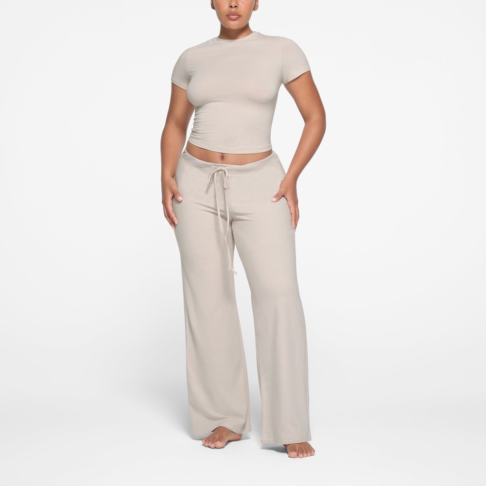 Skims Stone Cotton Jersey Straight Pant